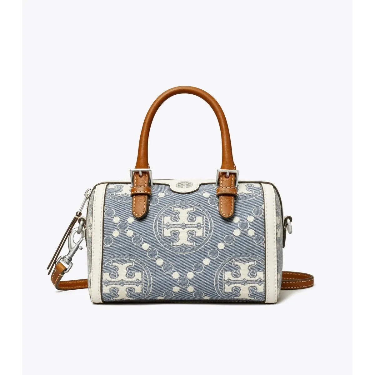 Tory Burch Petite T Monogram Jacquard Barrel Bag In Pearl Blu - 152131