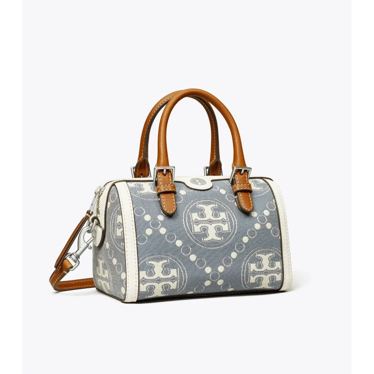 Tory Burch Petite T Monogram Jacquard Barrel Bag In Pearl Blu - 152131