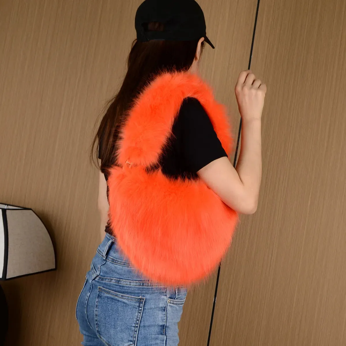 Trishanne Trendy Designer Soft Faux Fur Heart Shaped Shoulder Bags