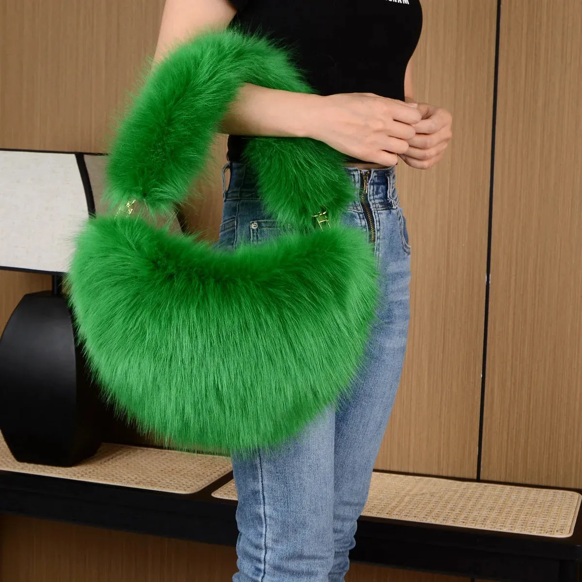 Trishanne Trendy Designer Soft Faux Fur Heart Shaped Shoulder Bags