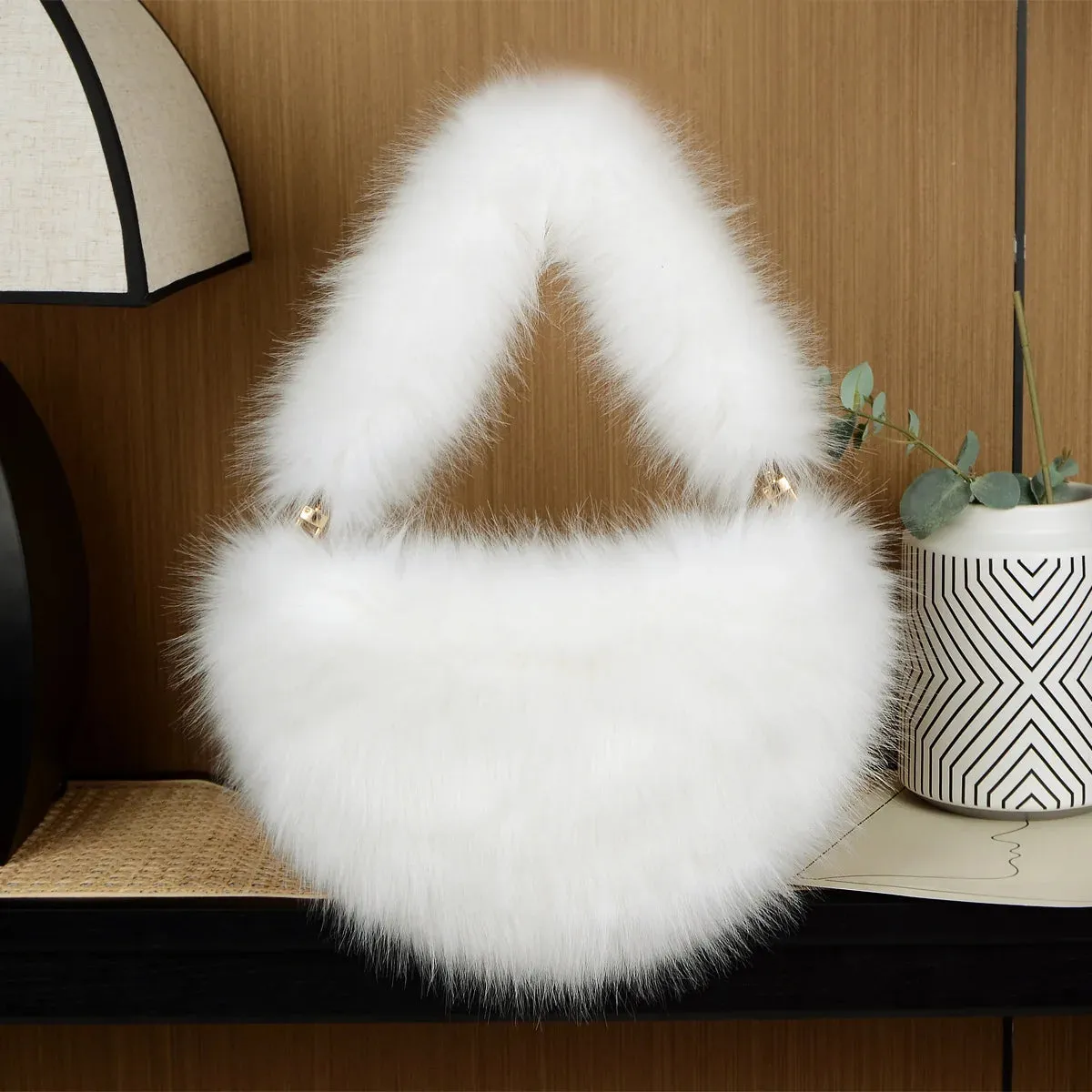 Trishanne Trendy Designer Soft Faux Fur Heart Shaped Shoulder Bags