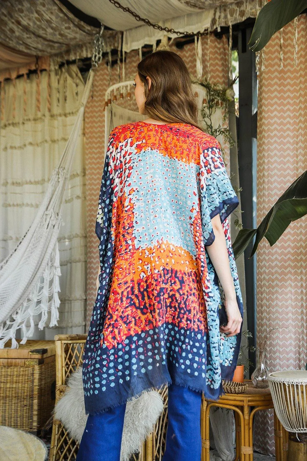 Vibrant Multicolor Frayed Edge Kimono