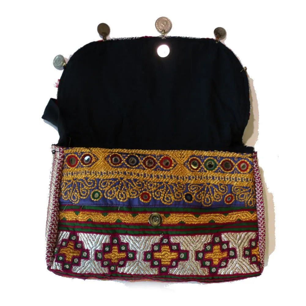 vintage indian mirror-work fabric handbag