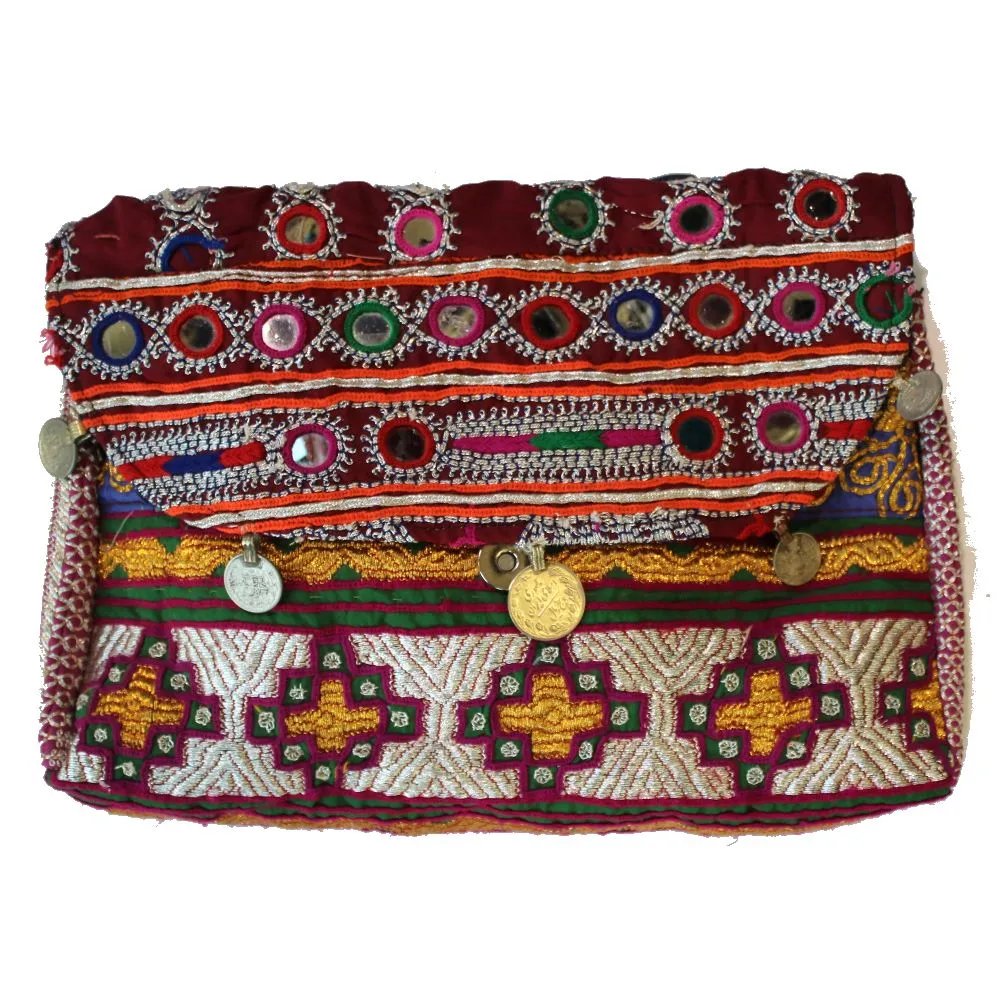 vintage indian mirror-work fabric handbag