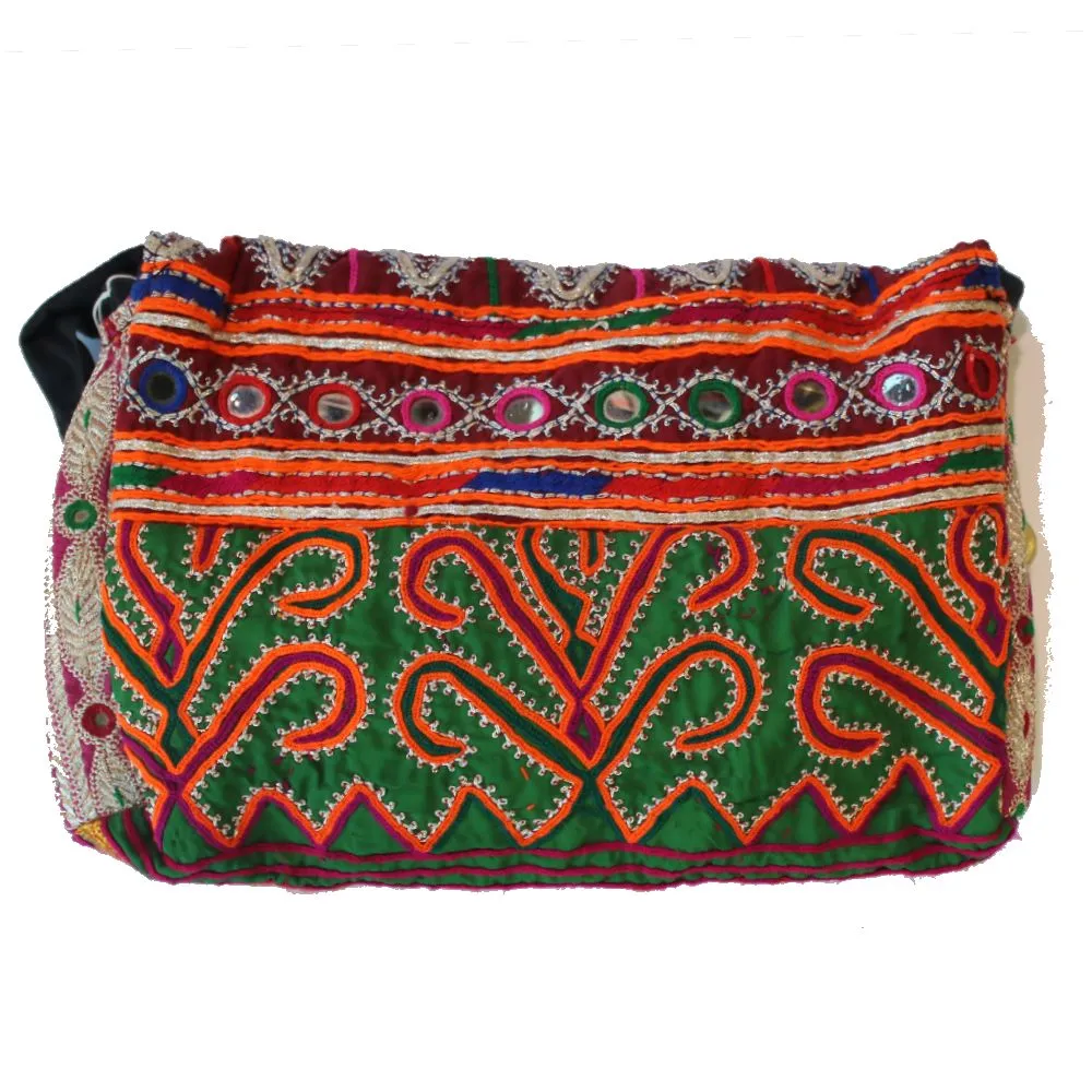 vintage indian mirror-work fabric handbag