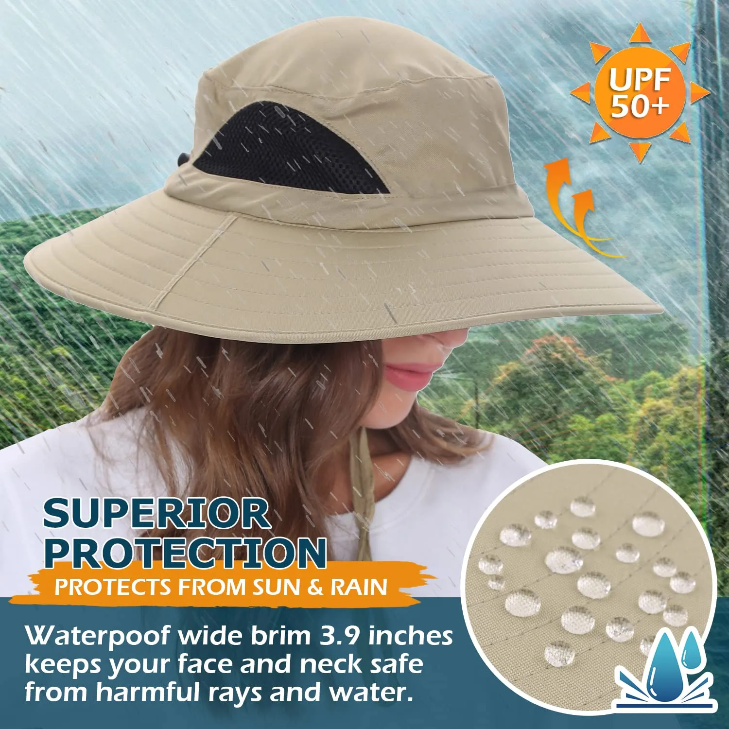 Waterproof Wide Brim Bucket Hat Foldable Sun Hat