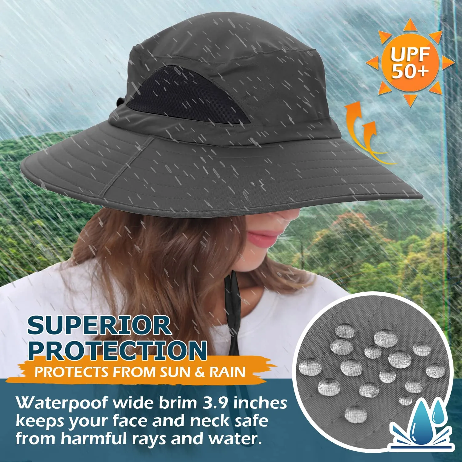 Waterproof Wide Brim Bucket Hat Foldable Sun Hat