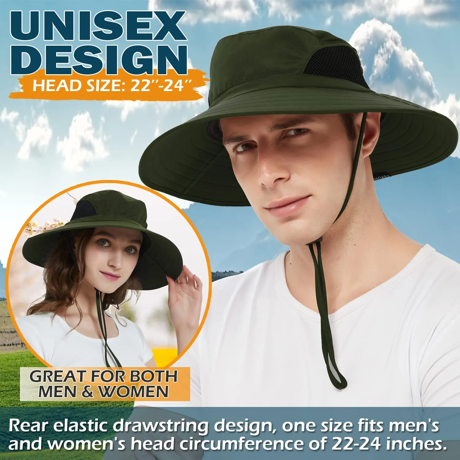 Waterproof Wide Brim Bucket Hat Foldable Sun Hat