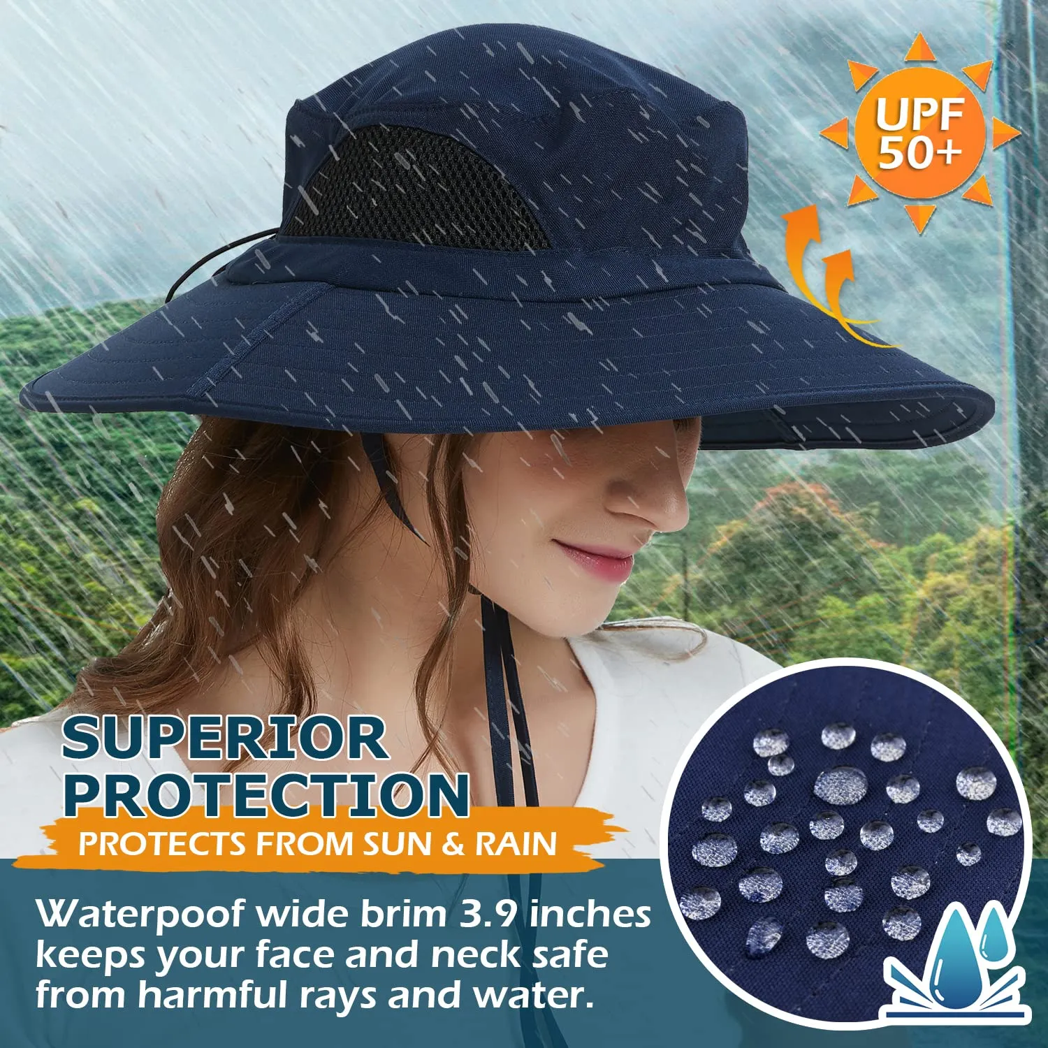 Waterproof Wide Brim Bucket Hat Foldable Sun Hat