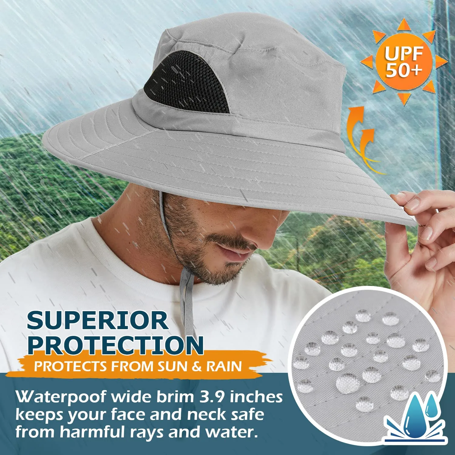 Waterproof Wide Brim Bucket Hat Foldable Sun Hat