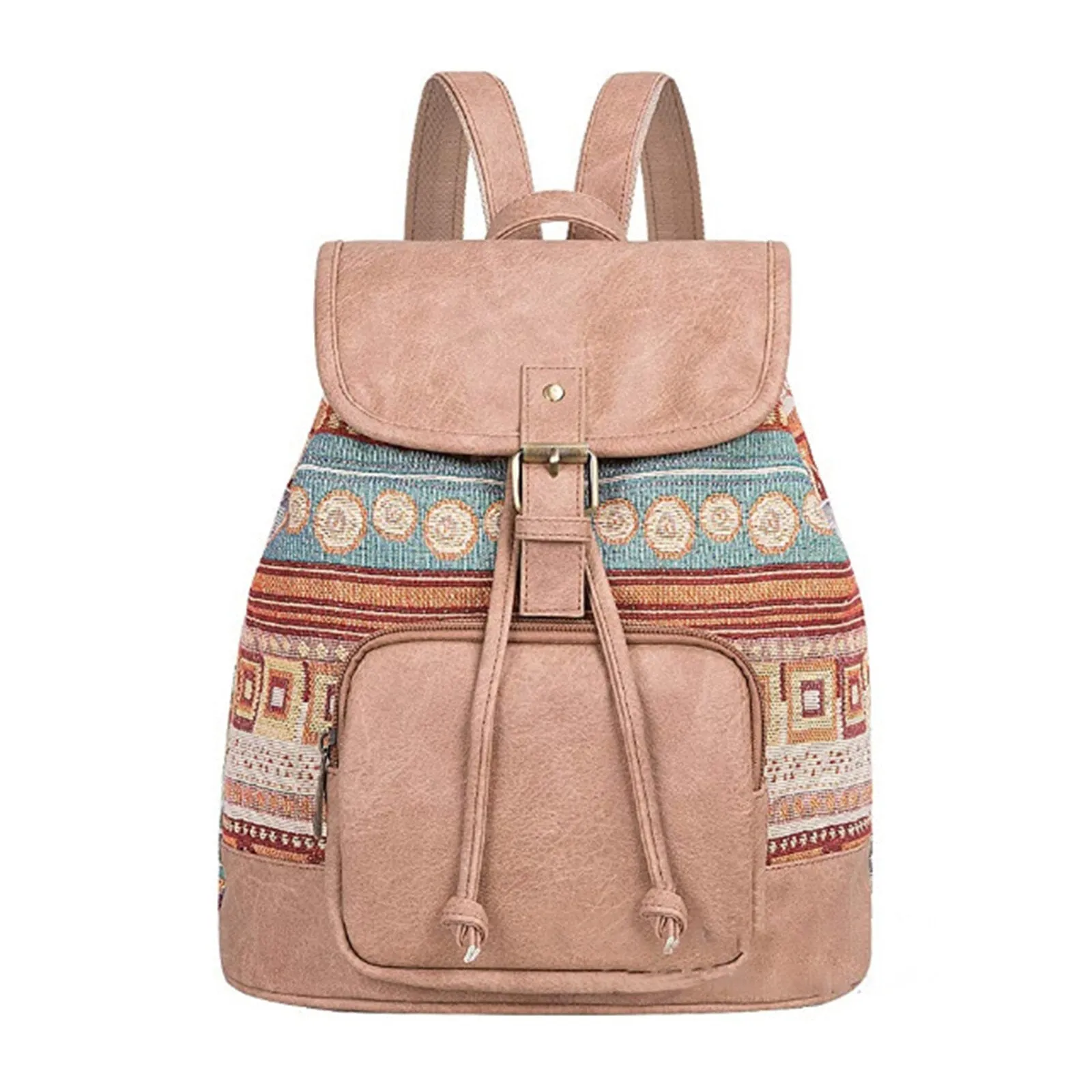 Women Canvas Fabric Vintage Ethnic Pattern Bohemian Backpack Adjustable Strap Casual Bag