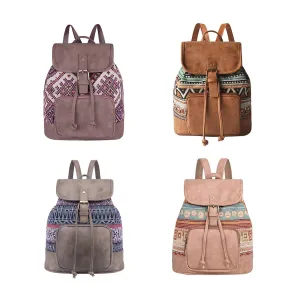 Women Canvas Fabric Vintage Ethnic Pattern Bohemian Backpack Adjustable Strap Casual Bag