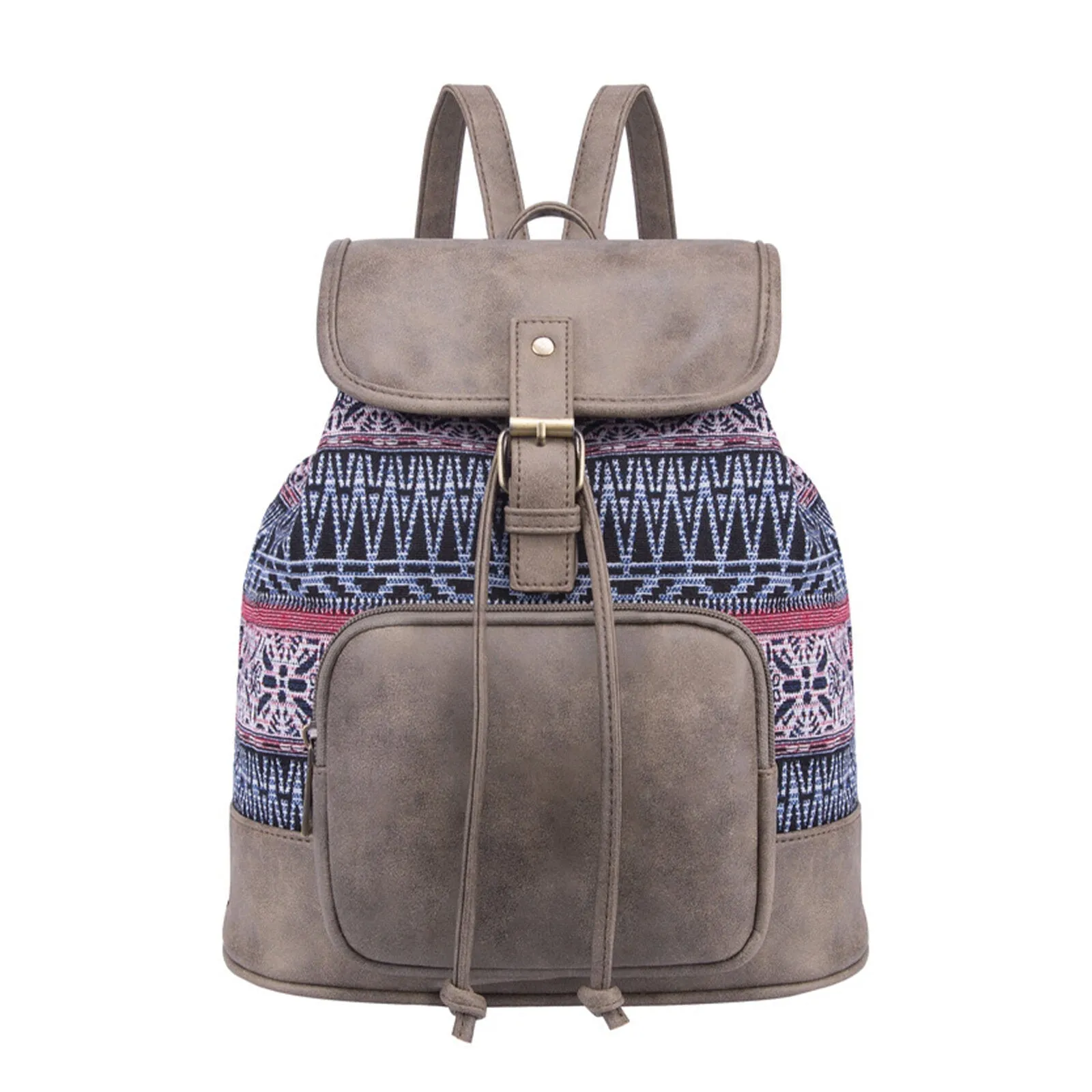 Women Canvas Fabric Vintage Ethnic Pattern Bohemian Backpack Adjustable Strap Casual Bag