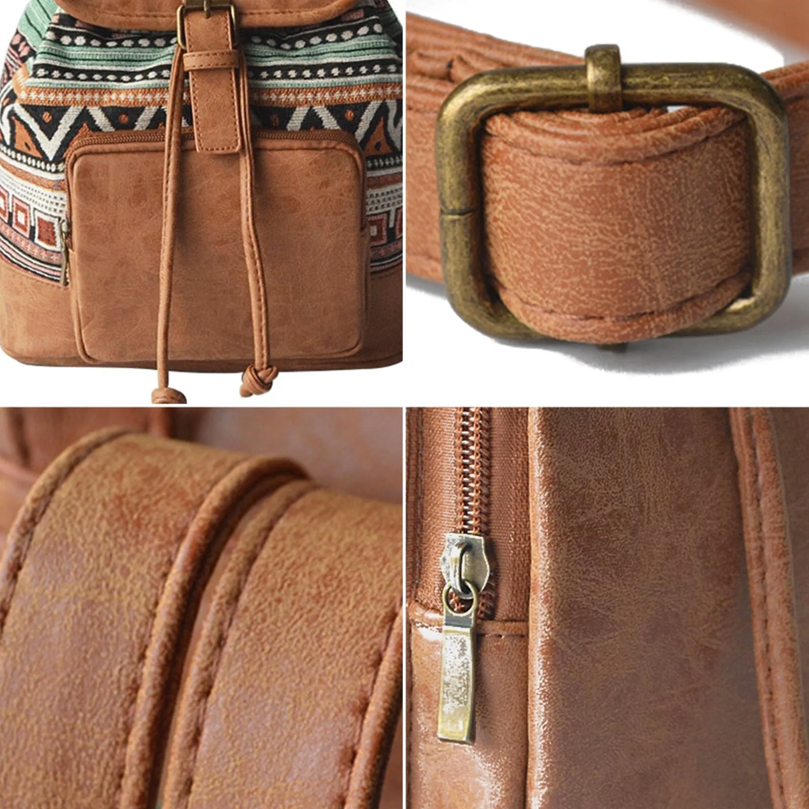 Women Canvas Fabric Vintage Ethnic Pattern Bohemian Backpack Adjustable Strap Casual Bag