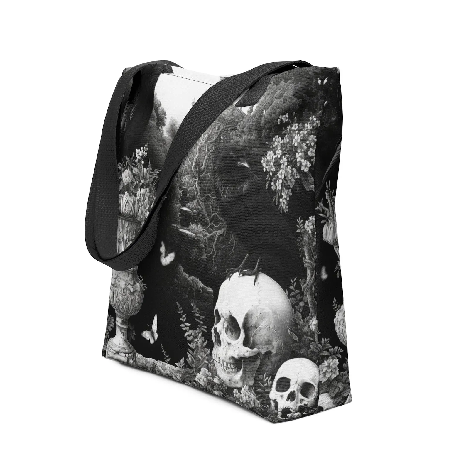 WSH - Skull & Raven - all over print gothic tote bag