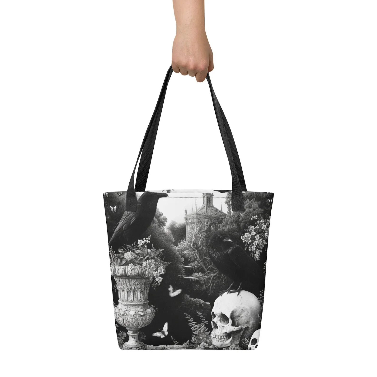 WSH - Skull & Raven - all over print gothic tote bag