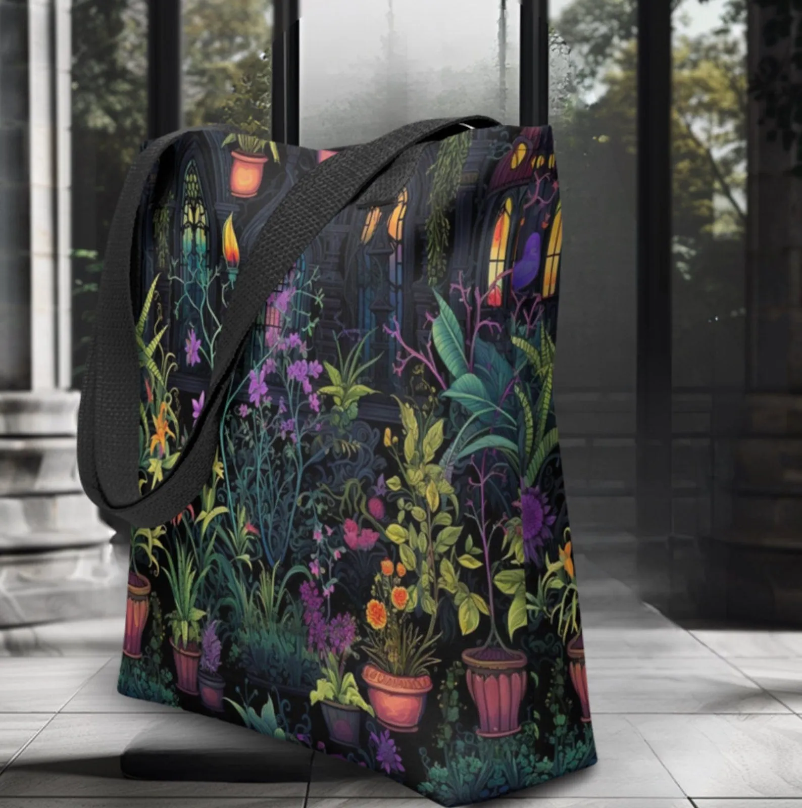 WSH - Stained Glass Garden - all over print gothic tote bag