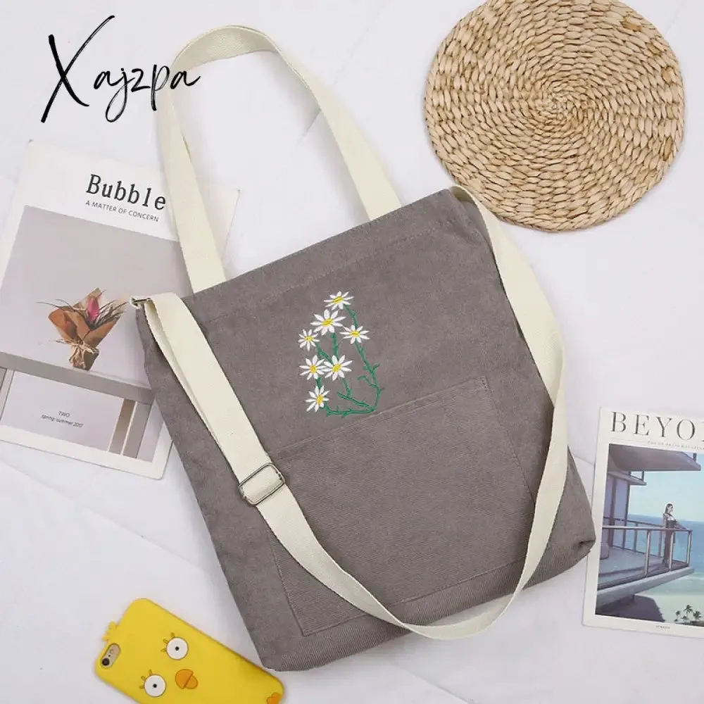 Xajzpa - Large Women Shoulder Shopper Bag Ladies Canvas Tote Shopping Bags Corduroy Female Handbag Crossbody Book Bags for Girl Student