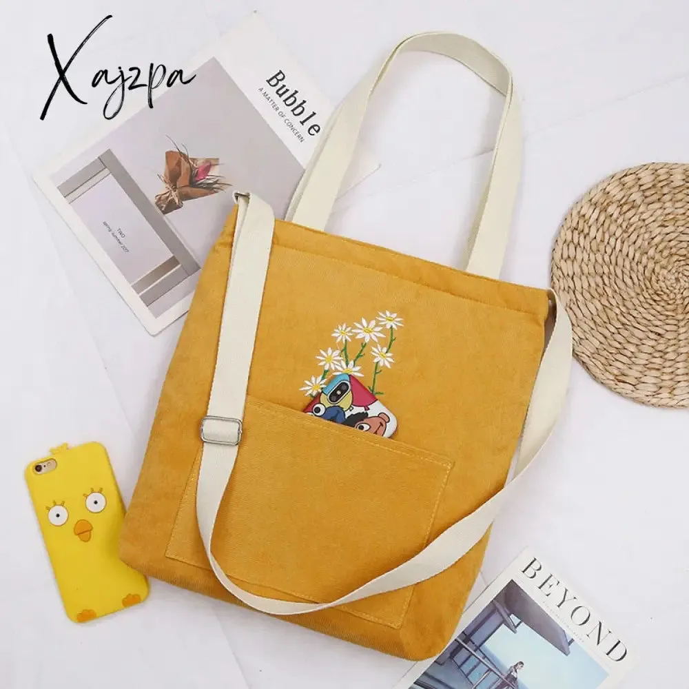 Xajzpa - Large Women Shoulder Shopper Bag Ladies Canvas Tote Shopping Bags Corduroy Female Handbag Crossbody Book Bags for Girl Student