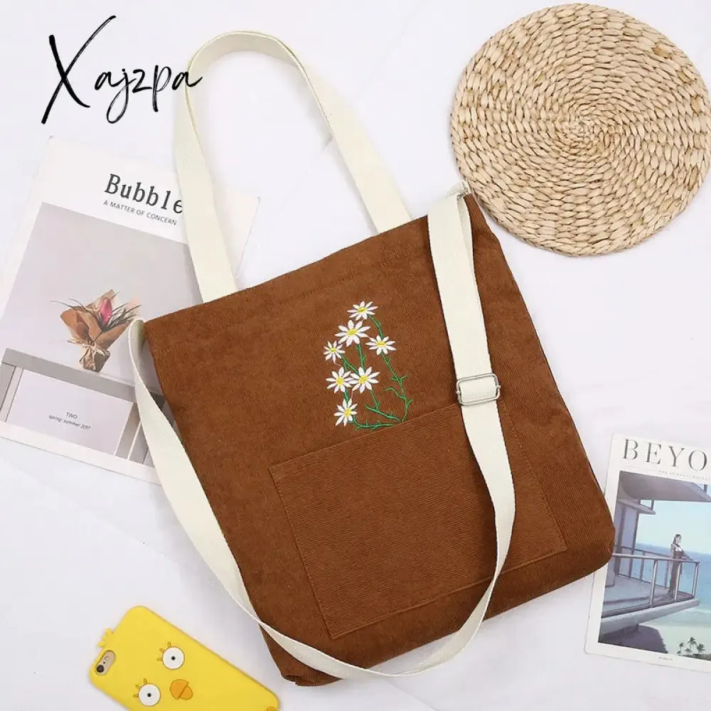 Xajzpa - Large Women Shoulder Shopper Bag Ladies Canvas Tote Shopping Bags Corduroy Female Handbag Crossbody Book Bags for Girl Student