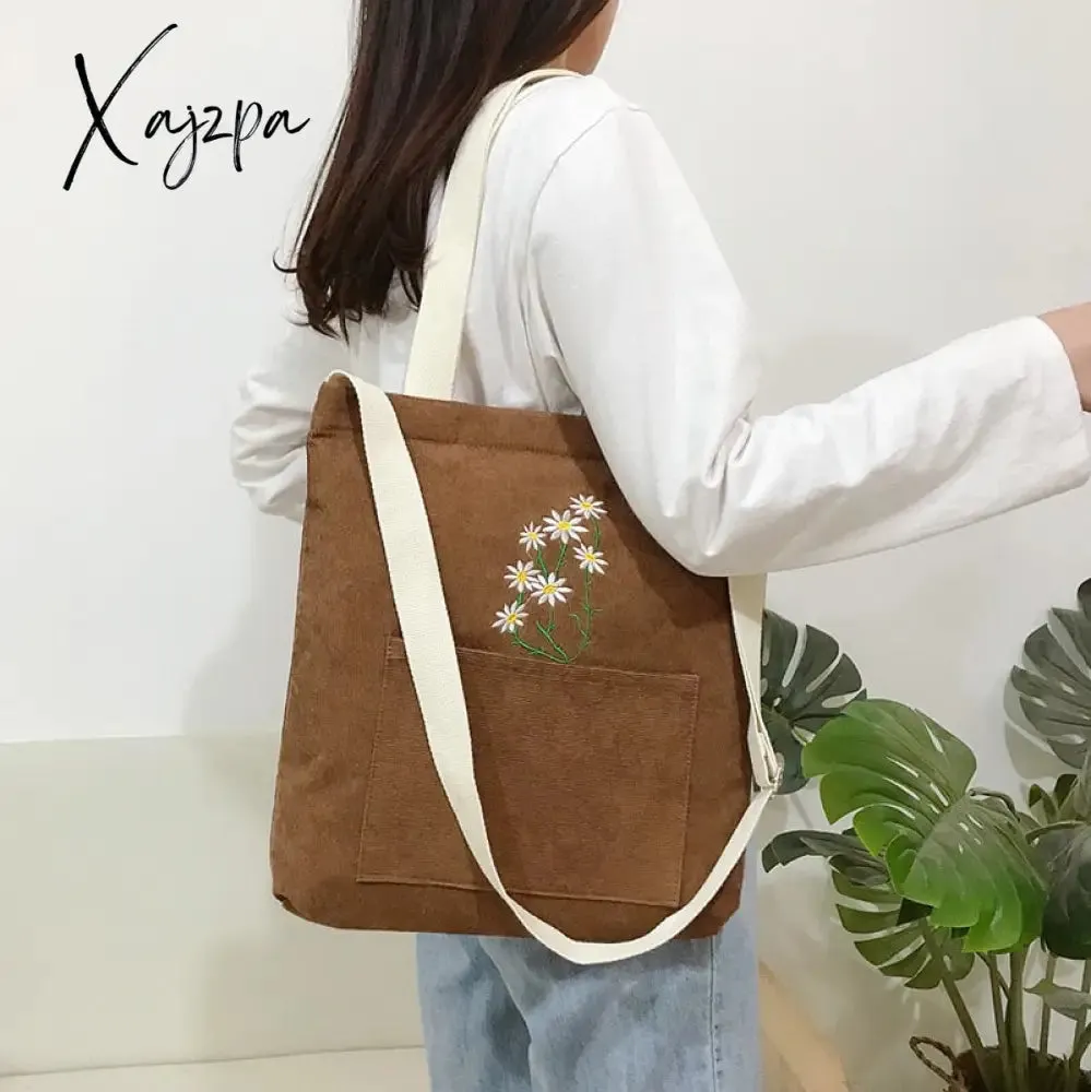 Xajzpa - Large Women Shoulder Shopper Bag Ladies Canvas Tote Shopping Bags Corduroy Female Handbag Crossbody Book Bags for Girl Student