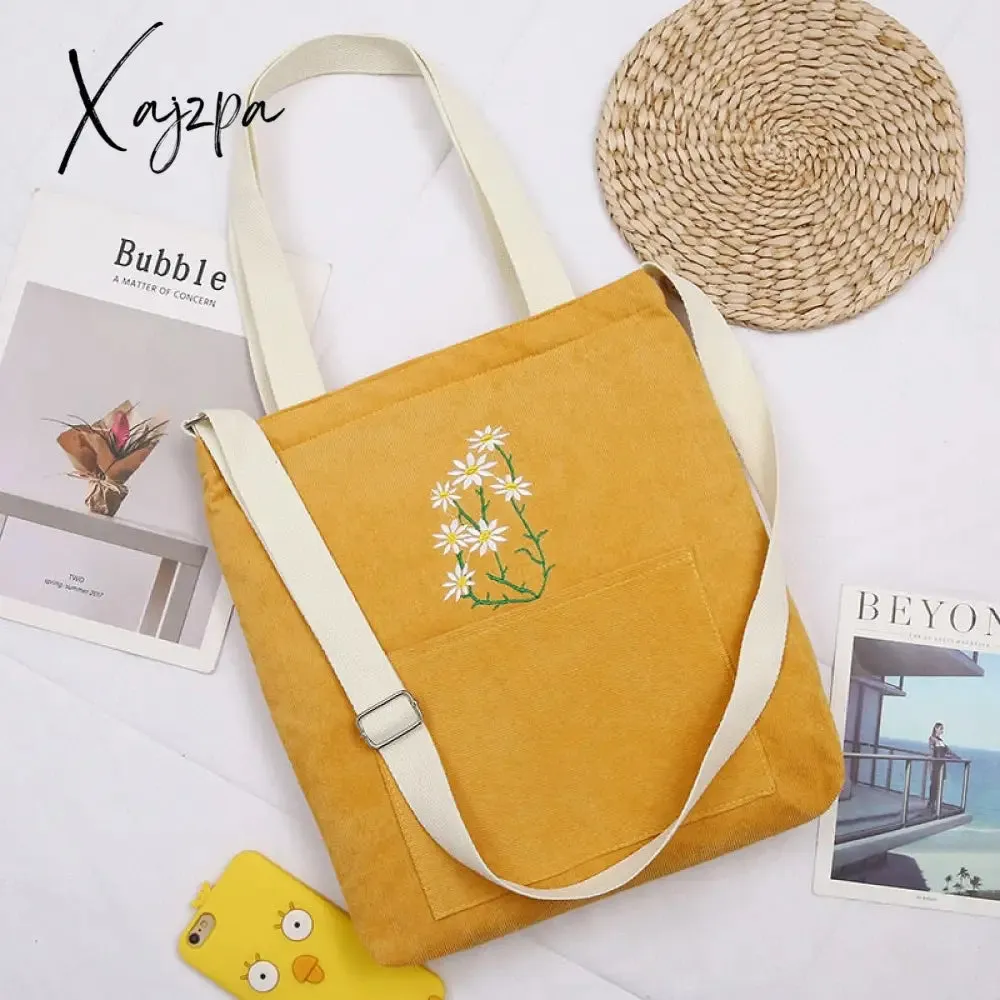 Xajzpa - Large Women Shoulder Shopper Bag Ladies Canvas Tote Shopping Bags Corduroy Female Handbag Crossbody Book Bags for Girl Student