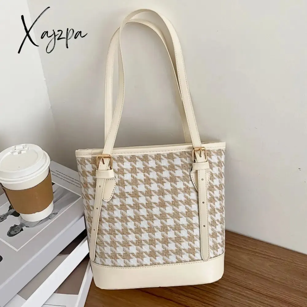 Xajzpa - Women Plaid Shoulder Bucket Bag Portable Female Travel Daily Casual Handbag Tote Fashion Exquisite Shopping Bag