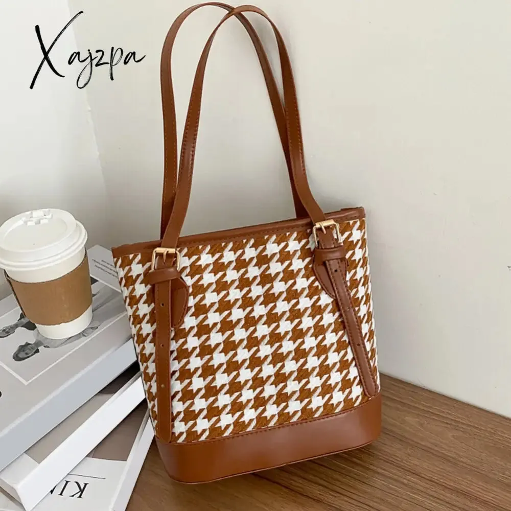 Xajzpa - Women Plaid Shoulder Bucket Bag Portable Female Travel Daily Casual Handbag Tote Fashion Exquisite Shopping Bag