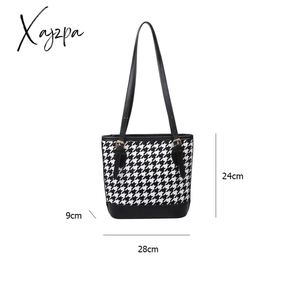 Xajzpa - Women Plaid Shoulder Bucket Bag Portable Female Travel Daily Casual Handbag Tote Fashion Exquisite Shopping Bag