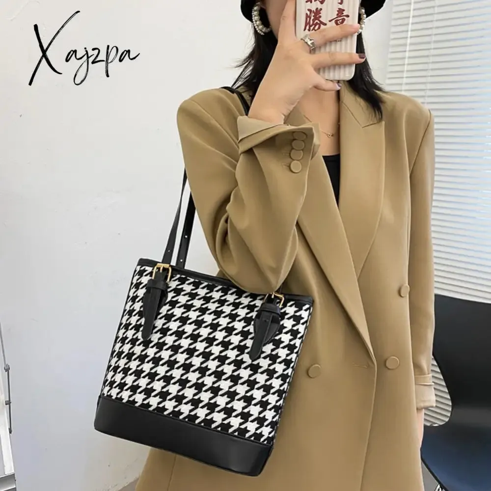 Xajzpa - Women Plaid Shoulder Bucket Bag Portable Female Travel Daily Casual Handbag Tote Fashion Exquisite Shopping Bag