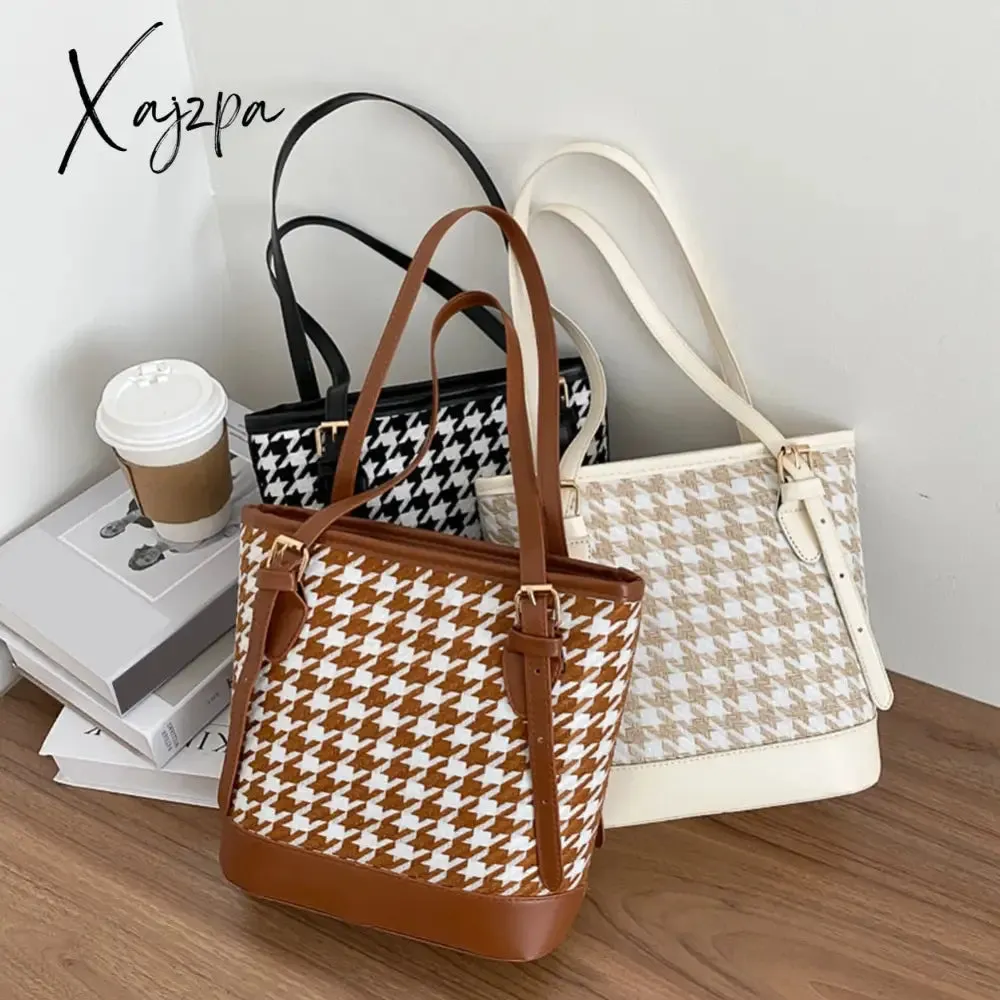 Xajzpa - Women Plaid Shoulder Bucket Bag Portable Female Travel Daily Casual Handbag Tote Fashion Exquisite Shopping Bag