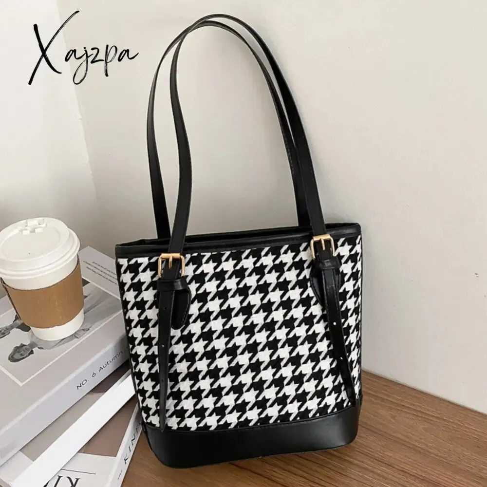 Xajzpa - Women Plaid Shoulder Bucket Bag Portable Female Travel Daily Casual Handbag Tote Fashion Exquisite Shopping Bag