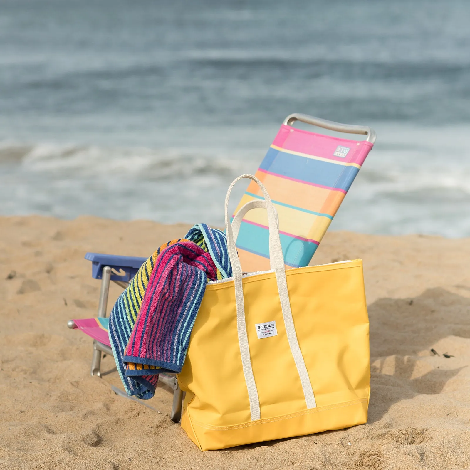 Yellow Steeletex Zip Top Beach Tote - Medium